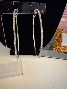 Sparkling Silver Crystal Hoop Earrings - Women's Jewelry